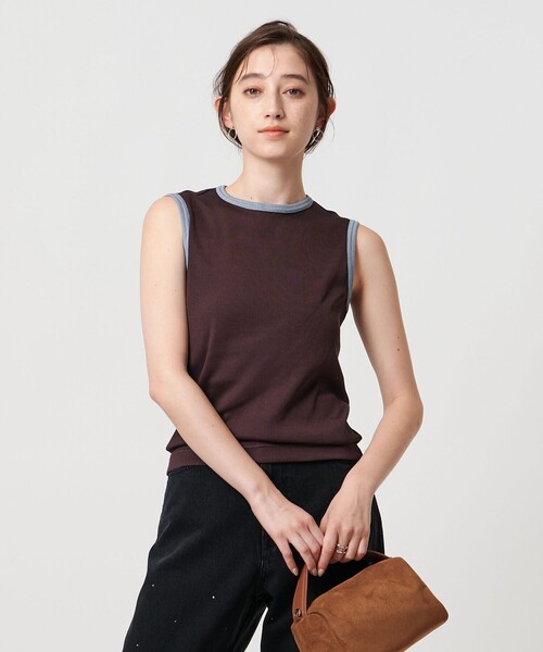 UNITED ARROWS tシャツ リブバイカラーパイピング ノースリーブ