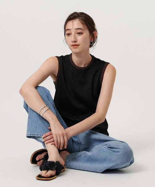 BEAUTY&YOUTH UNITED ARROWS - ６ROKU レザーパイピングノースリーブシャツ新品✨ UNITED ARROWS tシャツ リブバイカラーパイピング ノースリーブ