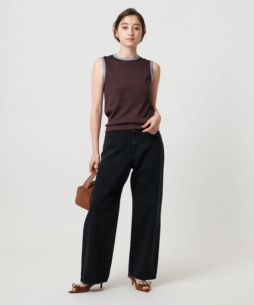 UNITED ARROWS tシャツ リブバイカラーパイピング ノースリーブ