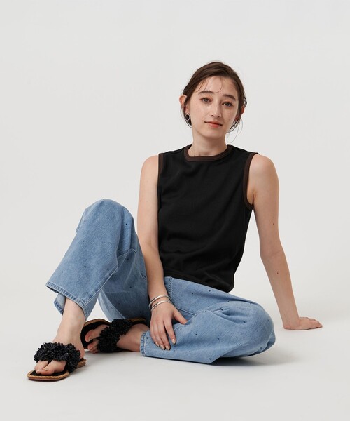 tシャツ リブバイカラーパイピング ノースリーブカットソー レディース UNITED ARROWS tシャツ リブバイカラーパイピング ノースリーブ