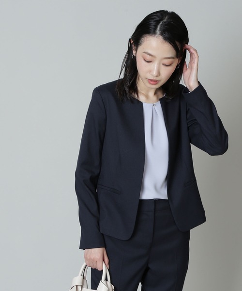 【Natural beauty basic】ノーカラージャケット（ネイビー） NATURAL BEAUTY BASIC 「NATURAL BASIC」 ノーカラージャケット