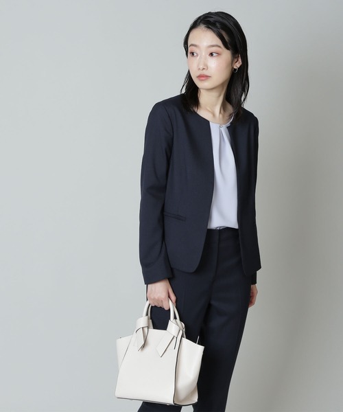 NATURAL BEAUTY BASIC ノーカラージャケット ネイビー NATURAL BEAUTY BASIC 「NATURAL BASIC」 ノーカラージャケット