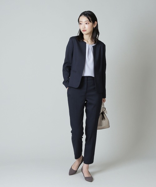 【Natural beauty basic】ノーカラージャケット（ネイビー） NATURAL BEAUTY BASIC 「NATURAL BASIC」 ノーカラージャケット