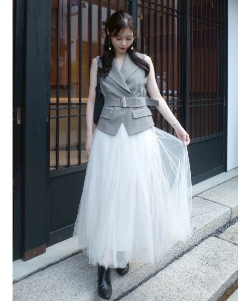 定価4.7万円 ★フレイアイディー ジレ セットアップ タイトスカート 完売品 フレイ アイディー FRAY I.D 【00サイズ】ジレチュールスカート