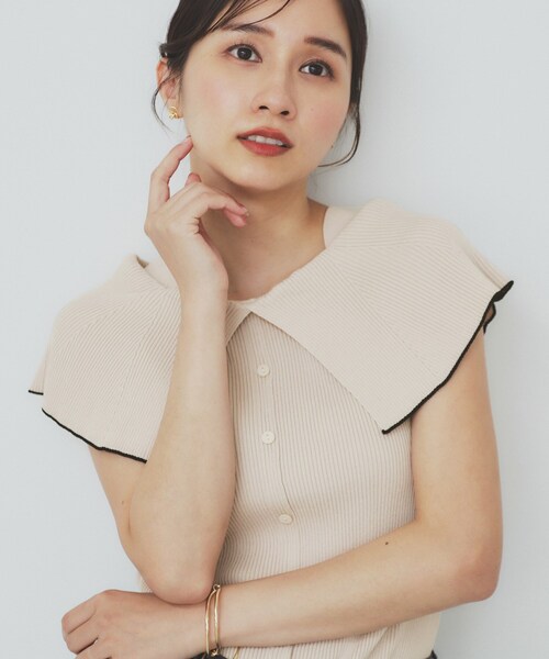 【れおさま専用】yoriタックショルダーニットソー アイボリー 石井亜美さんコラボ】前後2WAYテレコタックショルダープルオーバー