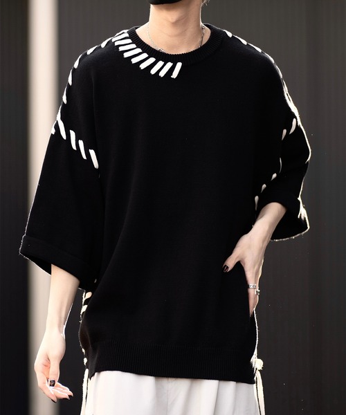 「CLEL」 半袖ニット X-SMALL ブラック メンズ