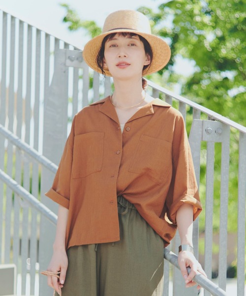 今季完売　ジネス　シアーリネンタンブラーストリングシャツ 襟フリル/薄地】シアータンブラー フェミニンブラウス（シャツ