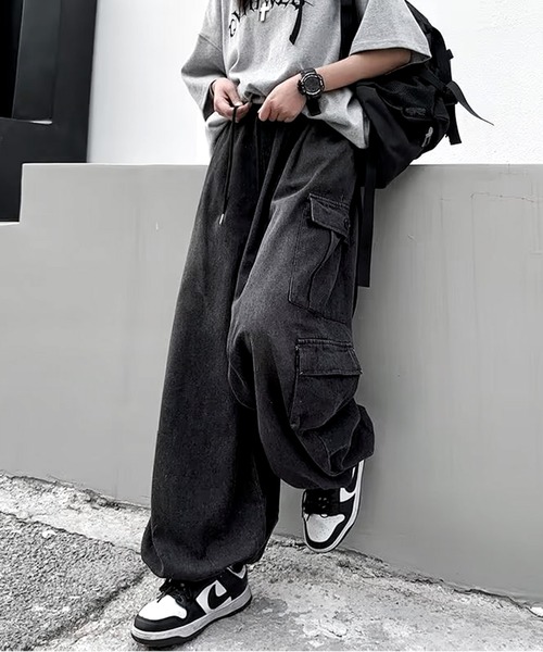 「JOHNNY WOLF」 加工デニムパンツ L ブラック メンズ