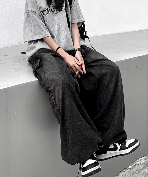 「JOHNNY WOLF」 加工デニムパンツ L ブラック メンズ