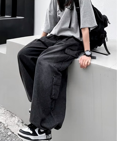 「JOHNNY WOLF」 加工デニムパンツ L ブラック メンズ