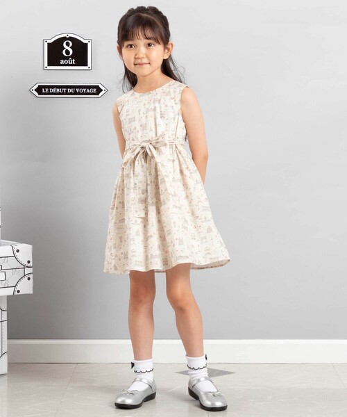 ワンピース 「お揃い」リバティタナローン(PARIS POSTCARD)リボンベルトワンピース キッズ 子供服 女の子の画像