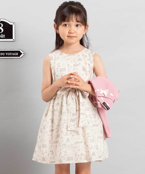 ワンピース 「お揃い」リバティタナローン(PARIS POSTCARD)リボンベルトワンピース キッズ 子供服 女の子の画像