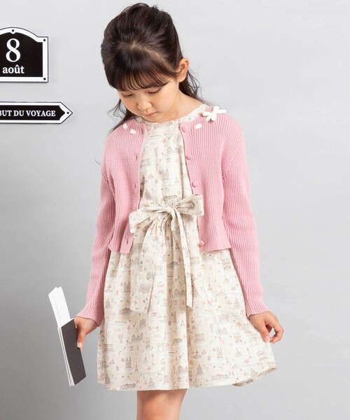 ワンピース 「お揃い」リバティタナローン(PARIS POSTCARD)リボンベルトワンピース キッズ 子供服 女の子の画像