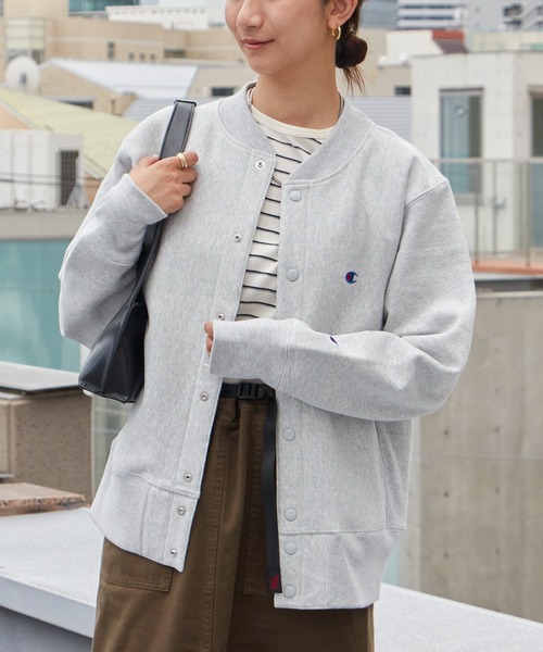 【美品】Champion グレー スタジャン　Mサイズ Champion（チャンピオン） スタジャン RW SNAP SWEATSHIRT リバース