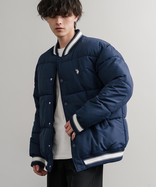 【美品】U.S. POLO ASSN. スタジャンM 黒白刺繍 ロゴ ジャケット U.S. POLO ASSN.（ユーエスポロアッスン） スタジャン 別注 コラボ