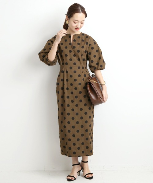 「VERMEIL par iena」 7分袖ワンピース 38 カーキ レディース_画像2