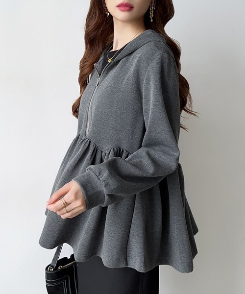 COCOMOMO パーカー ペプラムパーカー ジップ パーカー フード付き