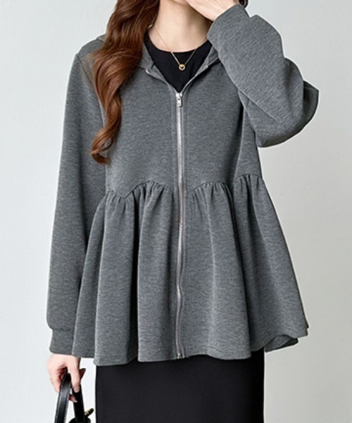 COCOMOMO パーカー ペプラムパーカー ジップ パーカー フード付き