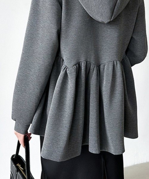 COCOMOMO パーカー ペプラムパーカー ジップ パーカー フード付き