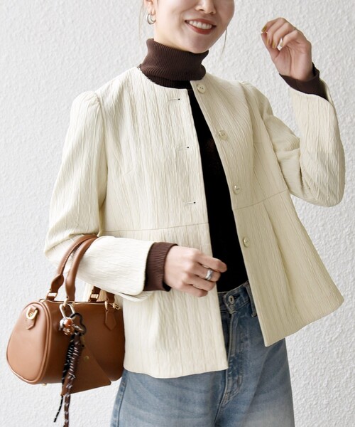 SHIPS any ジャケット ノーカラージャケット any:「手洗い可能」ジャ