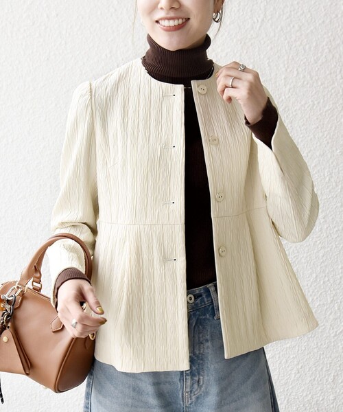 SHIPS any ジャケット ノーカラージャケット any:「手洗い可能」ジャ