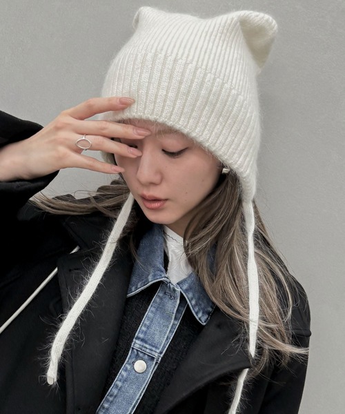 SpRay（スプレイ） ニット帽 ニットキャップ ネコ耳ボンネット