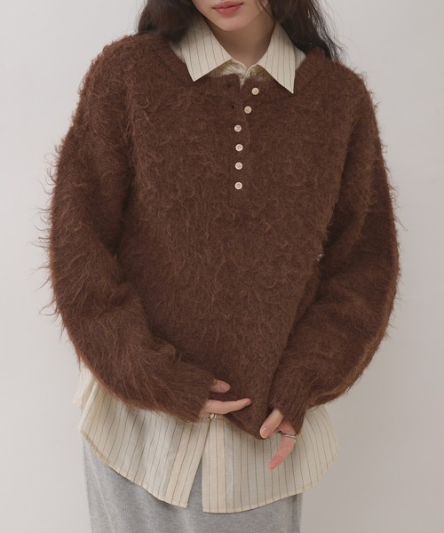 MUHET（ミュエータ） ニット セーター henley neck shaggy knit