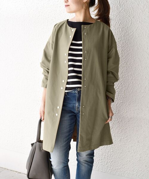 SHIPS（シップス） ノーカラーコート ONE SIZE グリーン レディース