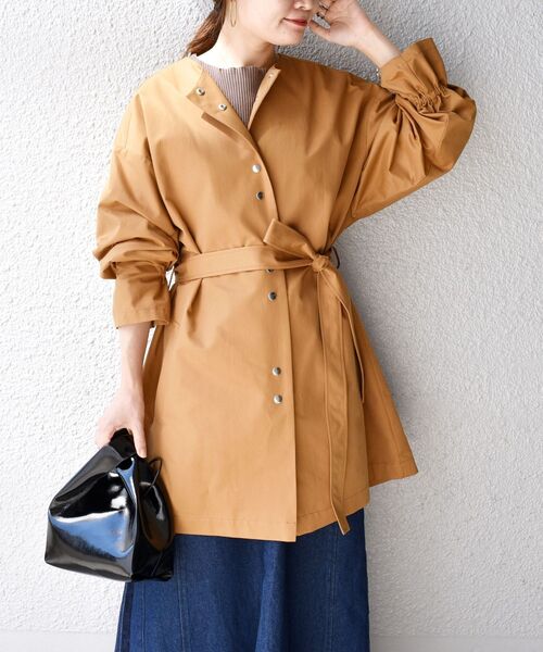 【美品】SHIPS ノーカラー スプリングコート グリーン SHIPS（シップス） ノーカラーコート ONE SIZE グリーン レディース