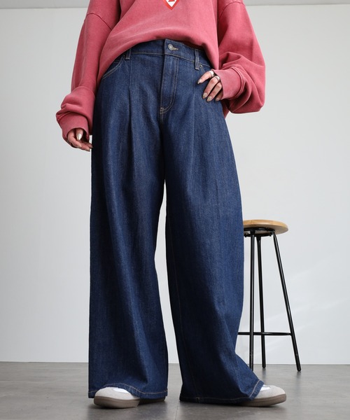 ワイドパンツ ジーンズ デニム デニムパンツ GUESS JEANS G12 Pleated