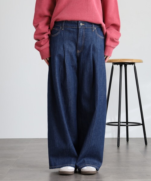 guess USA レザー切り替え　ワイドデニムパンツ ワイドパンツ ジーンズ デニム デニムパンツ GUESS JEANS G12 Pleated