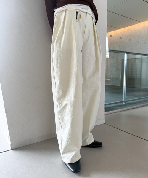 ワイドパンツ パンツ コットンブレンドカーブワイドパンツ「by SON」 レディースの画像