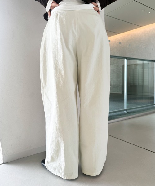 ワイドパンツ パンツ コットンブレンドカーブワイドパンツ「by SON」 レディースの画像
