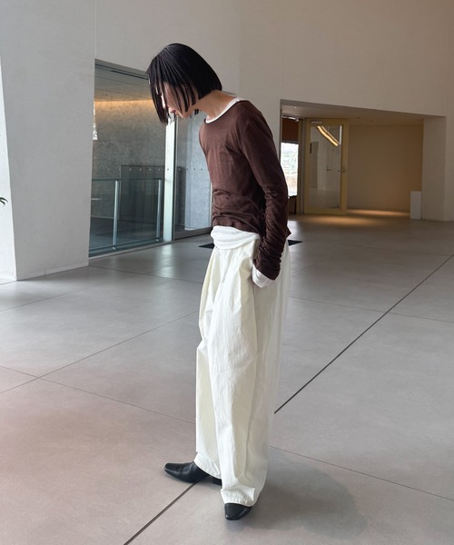 ワイドパンツ パンツ コットンブレンドカーブワイドパンツ「by SON」 レディースの画像