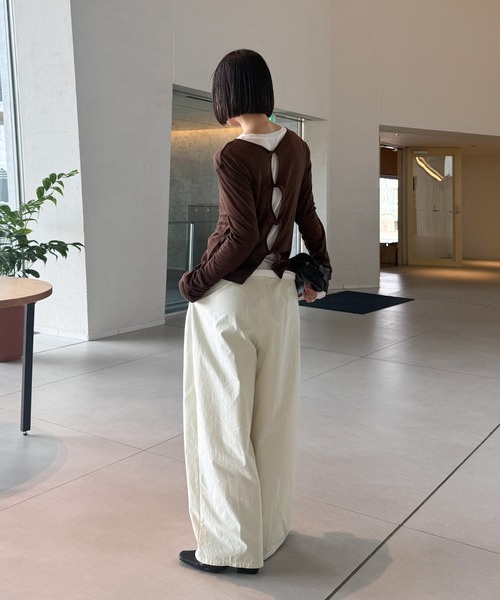ワイドパンツ パンツ コットンブレンドカーブワイドパンツ「by SON」 レディースの画像