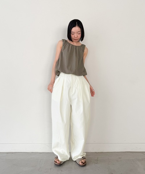 ワイドパンツ パンツ コットンブレンドカーブワイドパンツ「by SON」 レディースの画像