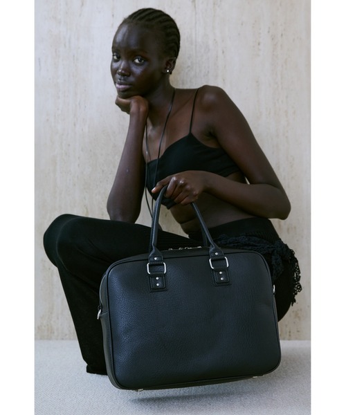 un/neu ボストンバッグ BIGシボ革スクエアボストン / フェイクレザー