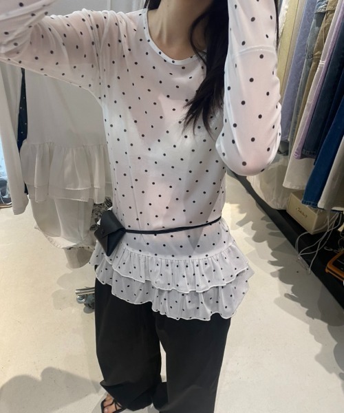 tシャツ ドット柄チュールティアードトップス レディース : ZOZOTOWN