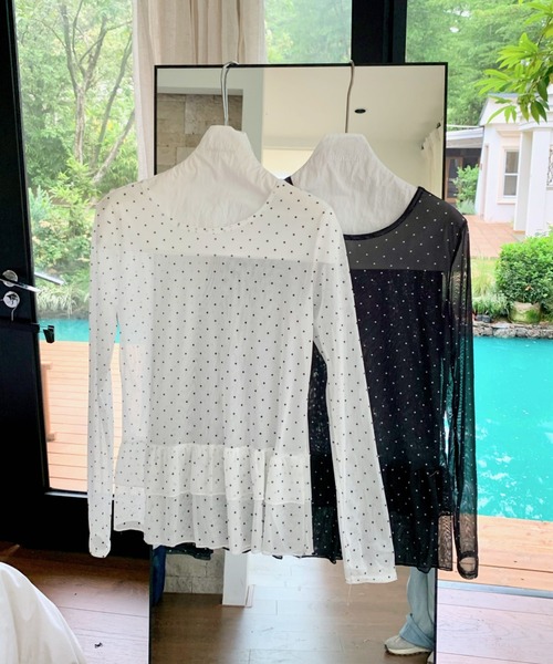 tシャツ ドット柄チュールティアードトップス レディース : ZOZOTOWN