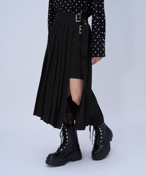 美品✨ HARE ダブルベルト プリーツスカート スリット ブラック黒 楽天市場】ダブルベルトプリーツスカート HARE ハレ スカート ロング
