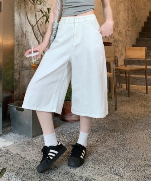 TAO COMME des GARCON'S 水玉　 キュロット ホワイトデニム ハーフパンツ ジーンズ デニム デニムパンツ 韓国ストリート デニム