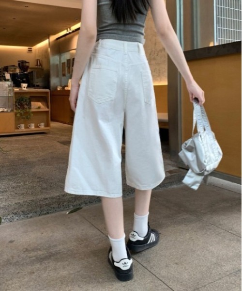 白　デニム　ハーフパンツ　KHAITE カイト　デニム　25 レディース ジーンズ デニム デニムパンツ 韓国ストリート デニムキュロットワイド