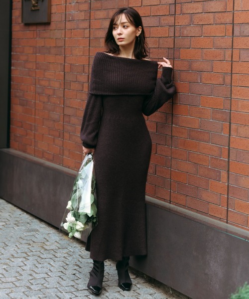 「anuans」 ニットワンピース SMALL ブラック レディースの画像