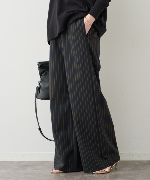 ワイドパンツ パンツ Effortless Wool ストライプパンツ レディースの画像