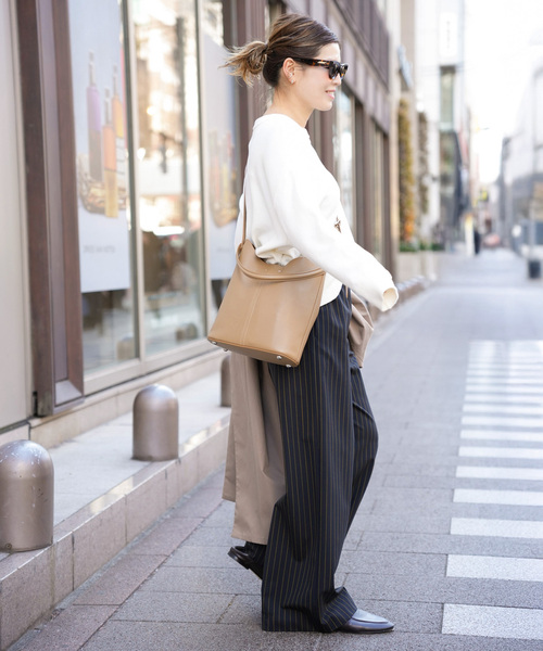 ワイドパンツ パンツ Effortless Wool ストライプパンツ レディースの画像