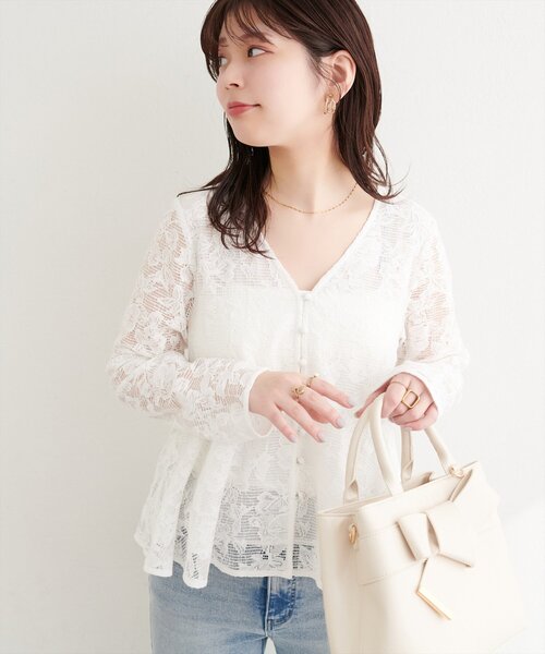 natural couture ブラウス シャツ メッシュレースペプラムブラウス