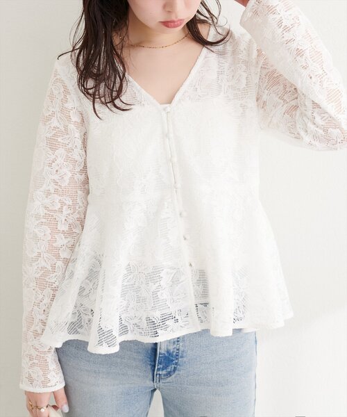 natural couture ブラウス シャツ メッシュレースペプラムブラウス