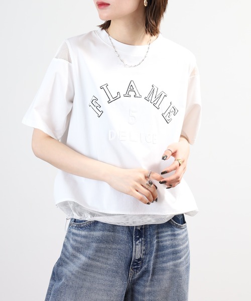 tシャツ 半袖 A.N.L スパンコールロゴ メッシュ切り替え半袖Tシャツ