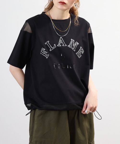 tシャツ 半袖 A.N.L スパンコールロゴ メッシュ切り替え半袖Tシャツ