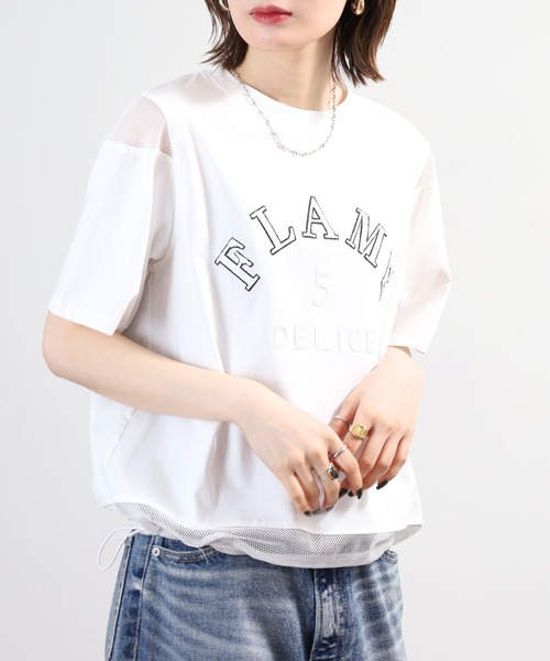 tシャツ 半袖 A.N.L スパンコールロゴ メッシュ切り替え半袖Tシャツ